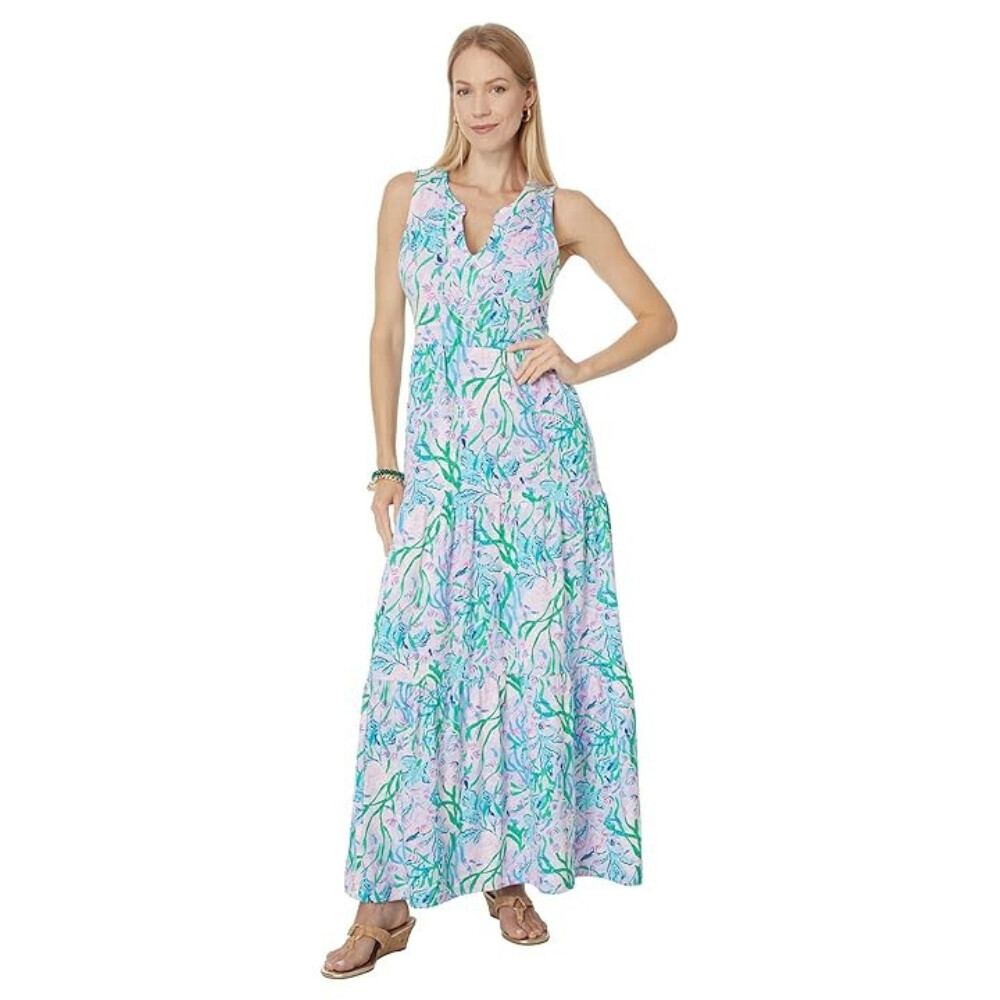 Lilly Pulitzer Sydnee Maxi Dress Womens Small Multi Tropical Split V-Neck GBO748